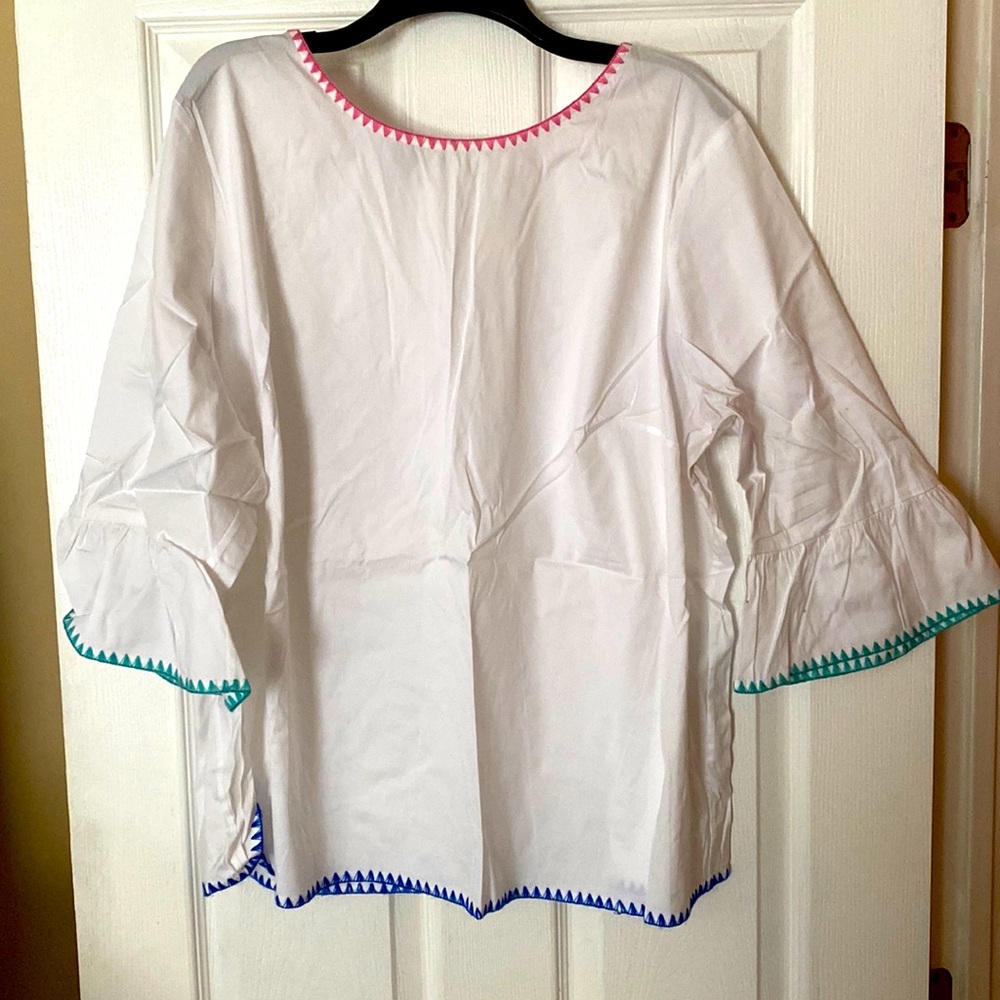 Talbots Plus Size 3X Petite White Multicolor Summer Blouse